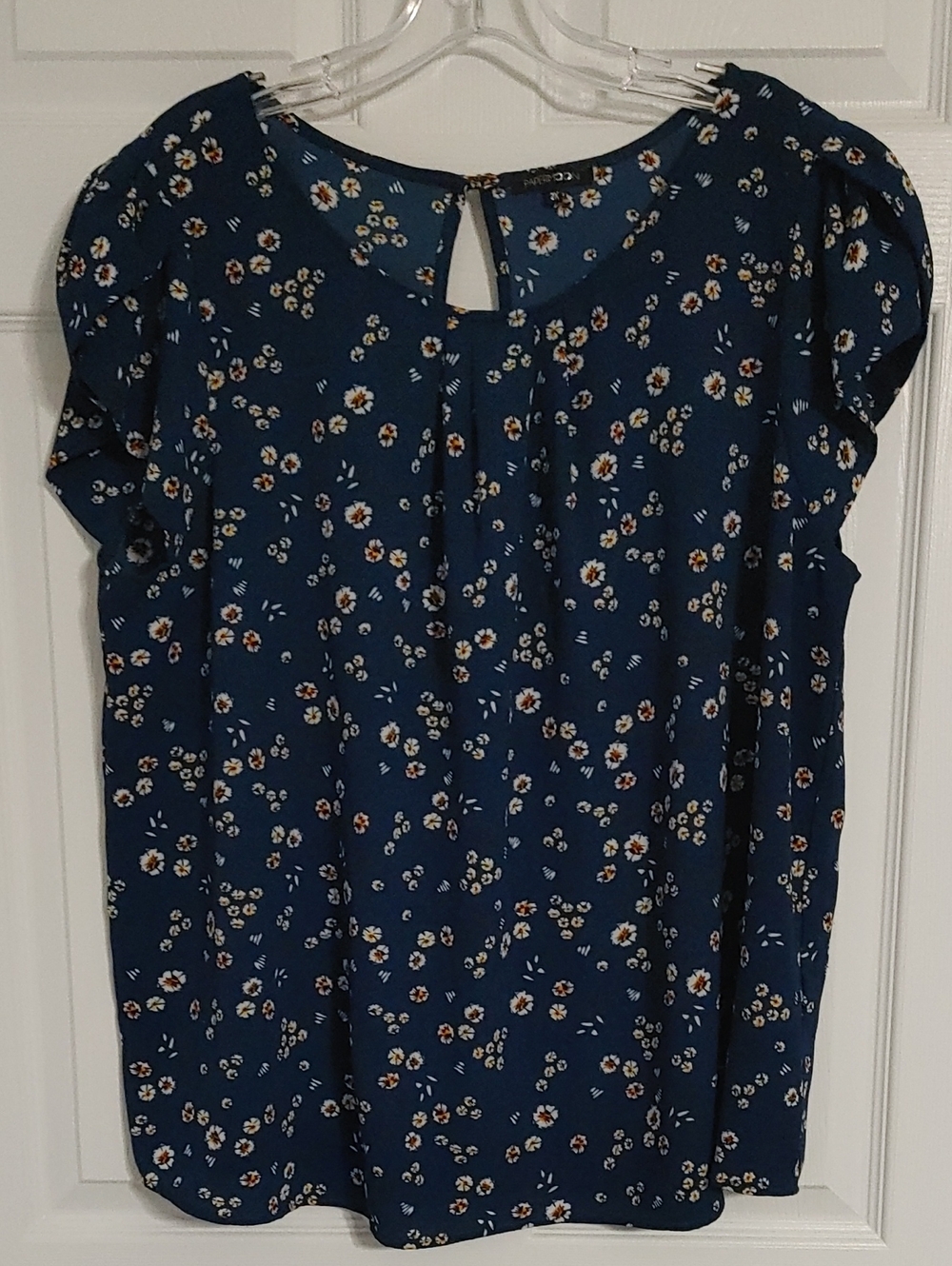 Papermoon Floral Blouse Cap Sleeve Sz 2X Navy Cottagecore Summer Vacation